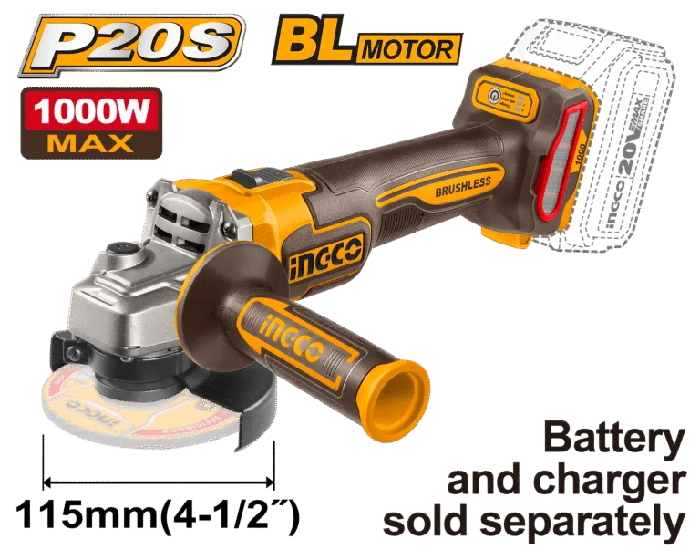 INGCO Cordless Angle Grinder 1000W Max 20V Cagli27153