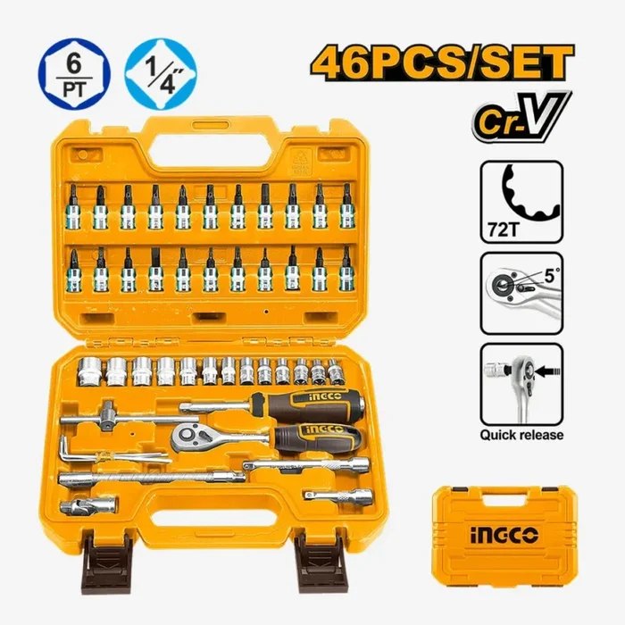 46Pcs 1/4″ Socket Set Hkts14462