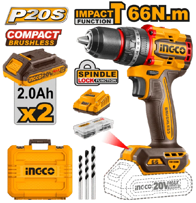 Cordless Impact Drill (Compact) 66Nm Brushless Kit Cidli20668