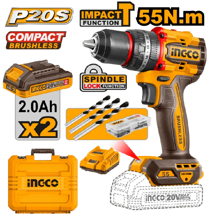 Cordless Impact Drill 55Nm Brushless 20V Compact Kit Cdili20558