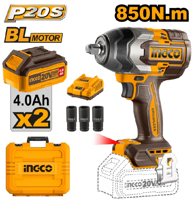 INGCO Cordless Impact Wrench 850Nm 20V Kit Ciwli2085