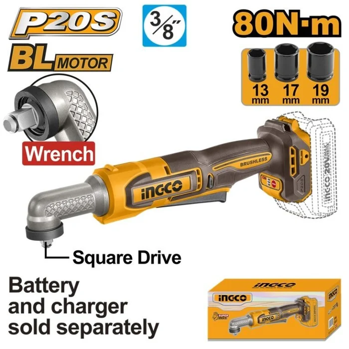 INGCO 20V 3/8″ ANGLE IMPACT WRENCH 80N.m