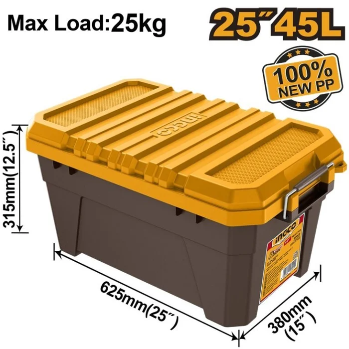 INGCO 25″ 45L PLASTIC TOOL BOX LOAD 25KG METAL BUCKLE 625*380*315MM
