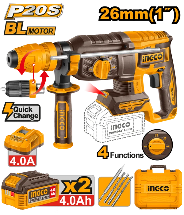 Cordless Rotary Hammer Drill 2.5J 20V Kit with Quick Change Chuck Crhli202689
