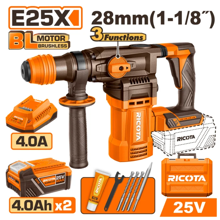 RICOTA 25V CORDLESS ROTARY HAMMER KIT (4.5J)