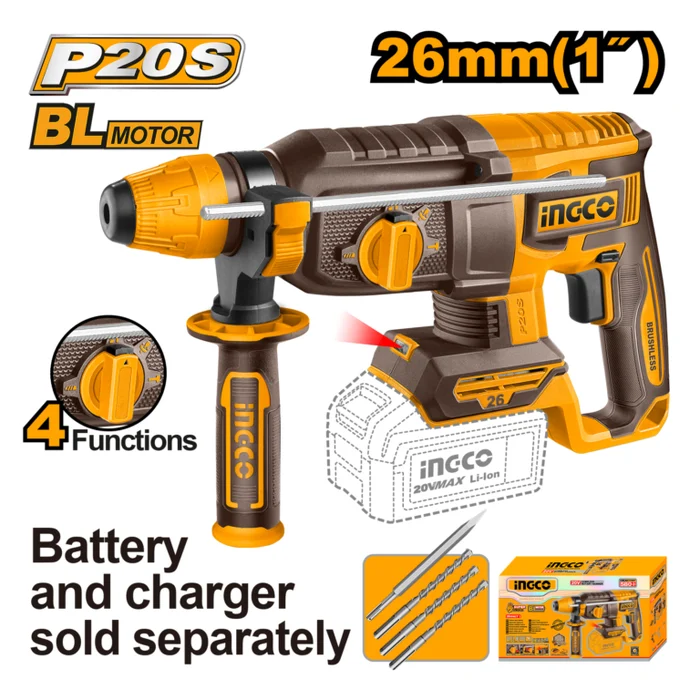 20V CORDLESS 26mm ROTARY HAMMER DRILL 2.5J NO B/C