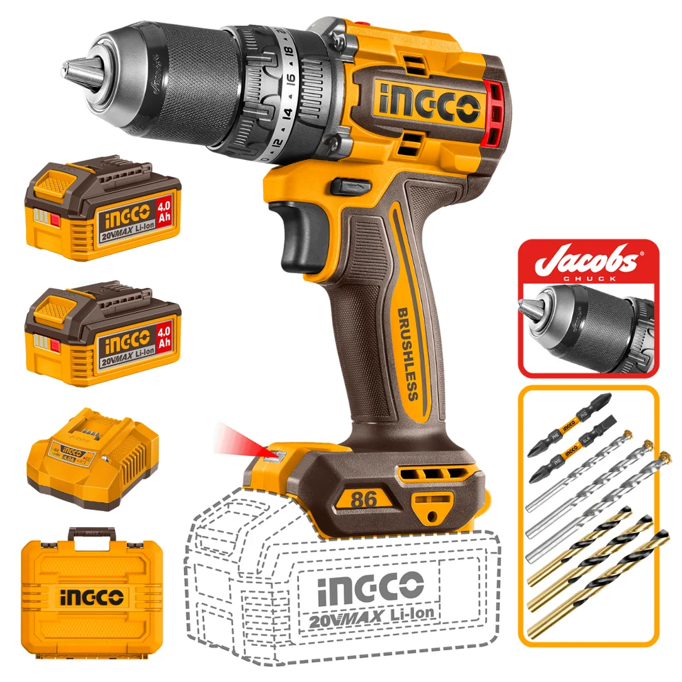 INGCO Cordless Impact Drill 86Nm 20V Kit
